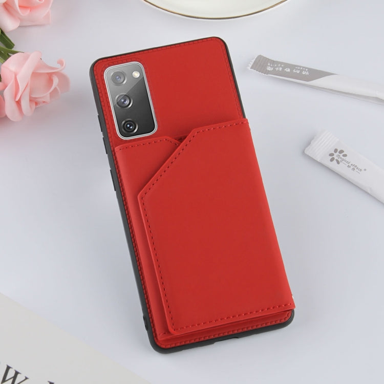 For Samsung Galaxy S20 FE Skin Feel PU + TPU + PC Back Cover Shockproof Case with Card Slots & Holder & Photo Frame