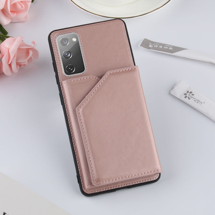 For Samsung Galaxy S20 FE Skin Feel PU + TPU + PC Back Cover Shockproof Case with Card Slots & Holder & Photo Frame