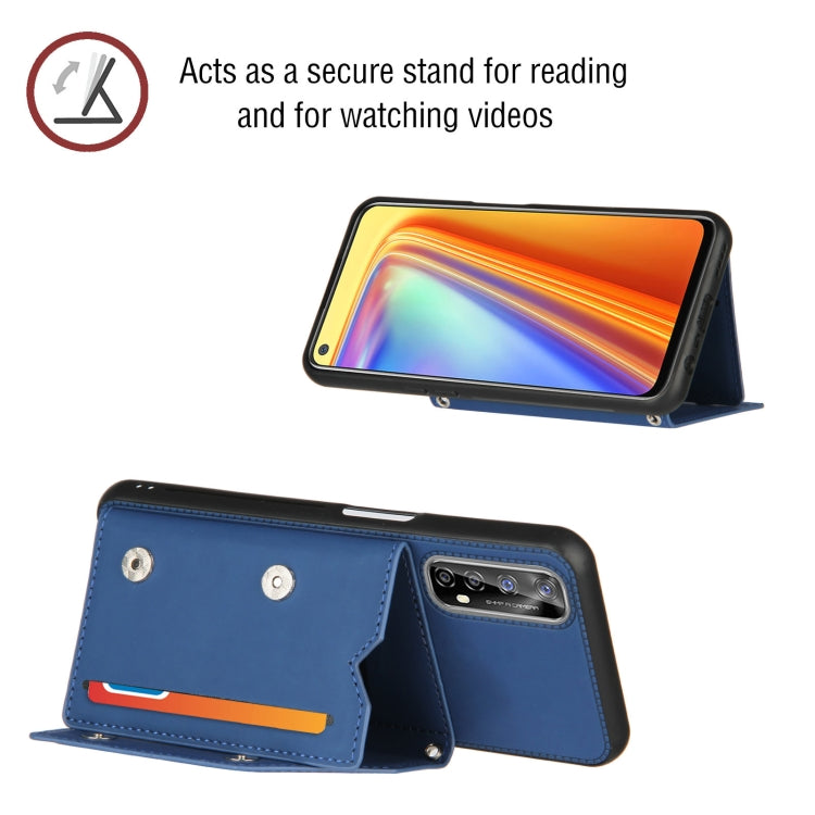 For OPPO Realme 7 Skin Feel PU + TPU + PC Back Cover Shockproof Case with Card Slots & Holder & Photo Frame