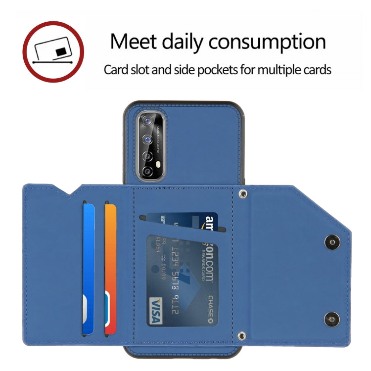For OPPO Realme 7 Skin Feel PU + TPU + PC Back Cover Shockproof Case with Card Slots & Holder & Photo Frame