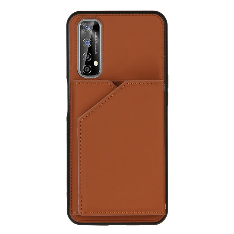 For OPPO Realme 7 Skin Feel PU + TPU + PC Back Cover Shockproof Case with Card Slots & Holder & Photo Frame
