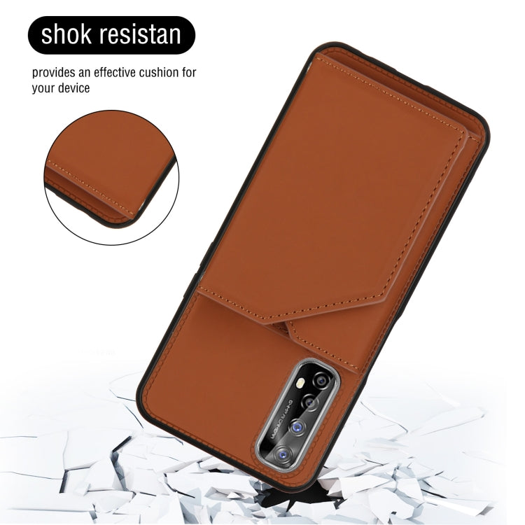 For OPPO Realme 7 Skin Feel PU + TPU + PC Back Cover Shockproof Case with Card Slots & Holder & Photo Frame