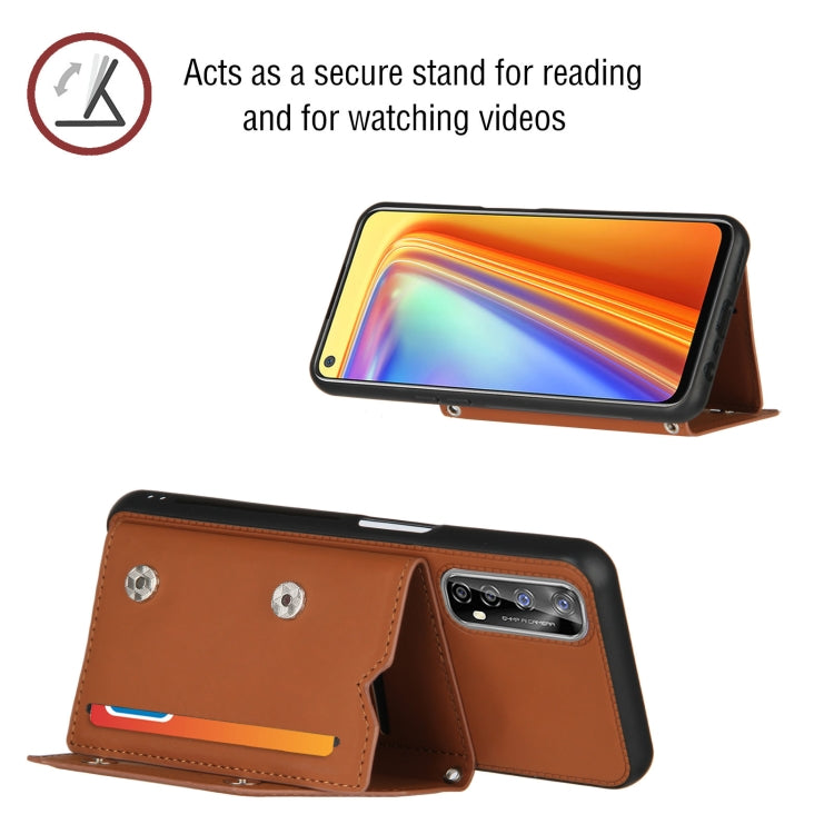 For OPPO Realme 7 Skin Feel PU + TPU + PC Back Cover Shockproof Case with Card Slots & Holder & Photo Frame
