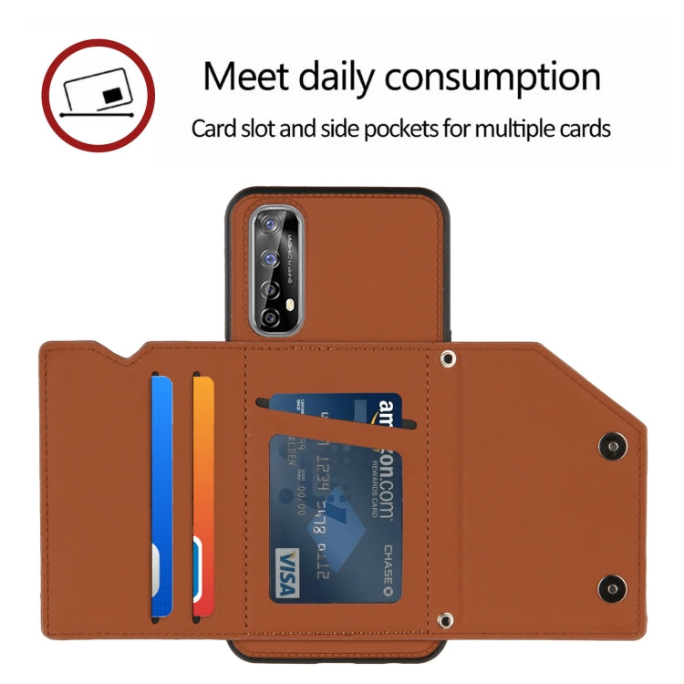 For OPPO Realme 7 Skin Feel PU + TPU + PC Back Cover Shockproof Case with Card Slots & Holder & Photo Frame