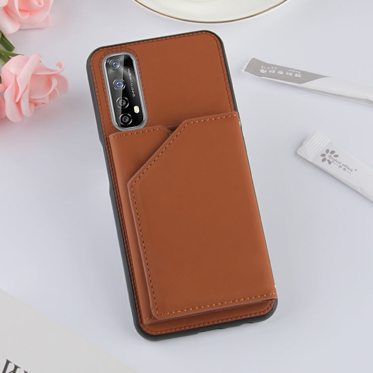 For OPPO Realme 7 Skin Feel PU + TPU + PC Back Cover Shockproof Case with Card Slots & Holder & Photo Frame
