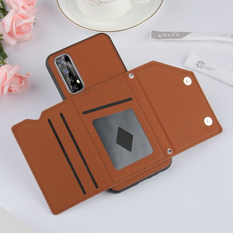 For OPPO Realme 7 Skin Feel PU + TPU + PC Back Cover Shockproof Case with Card Slots & Holder & Photo Frame