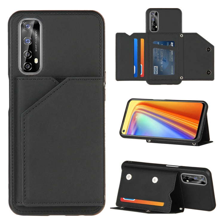 For OPPO Realme 7 Skin Feel PU + TPU + PC Back Cover Shockproof Case with Card Slots & Holder & Photo Frame