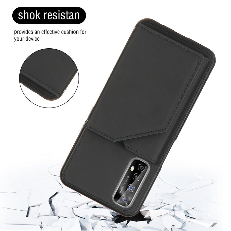 For OPPO Realme 7 Skin Feel PU + TPU + PC Back Cover Shockproof Case with Card Slots & Holder & Photo Frame