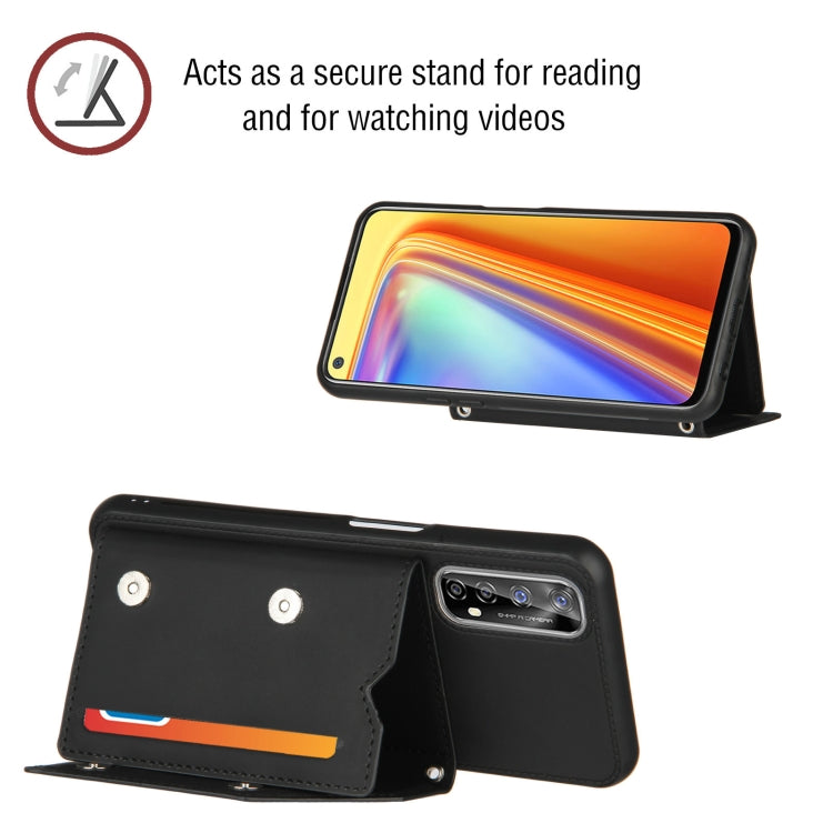 For OPPO Realme 7 Skin Feel PU + TPU + PC Back Cover Shockproof Case with Card Slots & Holder & Photo Frame