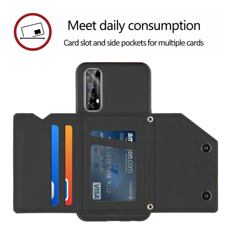 For OPPO Realme 7 Skin Feel PU + TPU + PC Back Cover Shockproof Case with Card Slots & Holder & Photo Frame