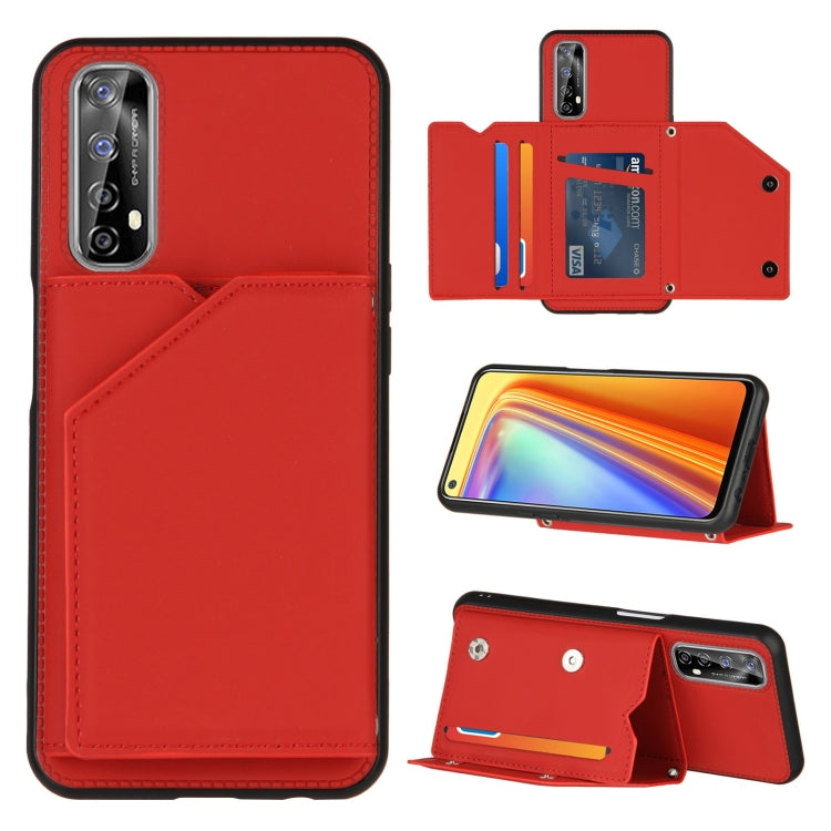 For OPPO Realme 7 Skin Feel PU + TPU + PC Back Cover Shockproof Case with Card Slots & Holder & Photo Frame