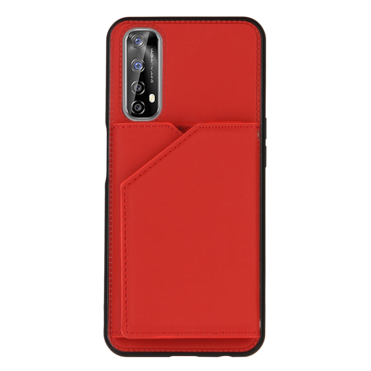 For OPPO Realme 7 Skin Feel PU + TPU + PC Back Cover Shockproof Case with Card Slots & Holder & Photo Frame