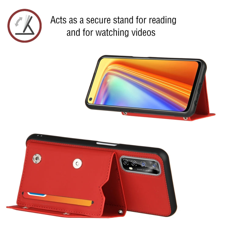 For OPPO Realme 7 Skin Feel PU + TPU + PC Back Cover Shockproof Case with Card Slots & Holder & Photo Frame