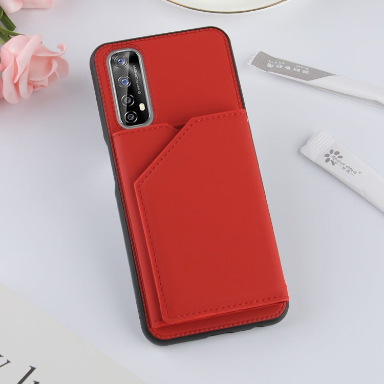 For OPPO Realme 7 Skin Feel PU + TPU + PC Back Cover Shockproof Case with Card Slots & Holder & Photo Frame