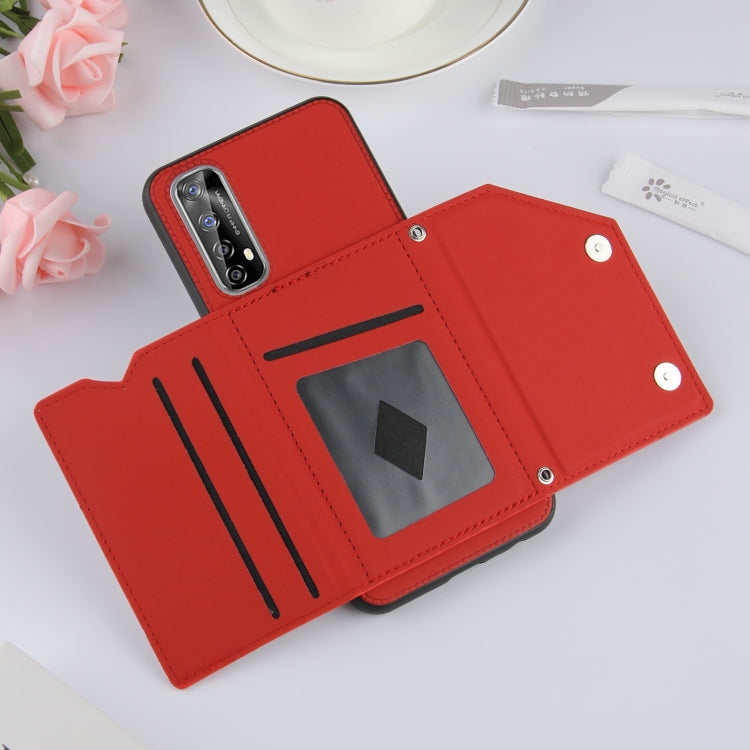 For OPPO Realme 7 Skin Feel PU + TPU + PC Back Cover Shockproof Case with Card Slots & Holder & Photo Frame
