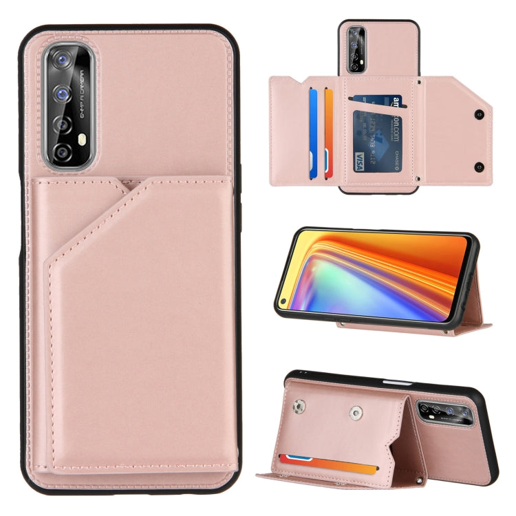 For OPPO Realme 7 Skin Feel PU + TPU + PC Back Cover Shockproof Case with Card Slots & Holder & Photo Frame
