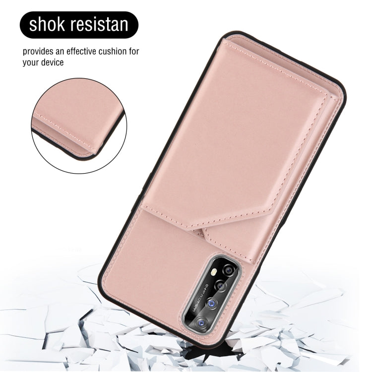 For OPPO Realme 7 Skin Feel PU + TPU + PC Back Cover Shockproof Case with Card Slots & Holder & Photo Frame