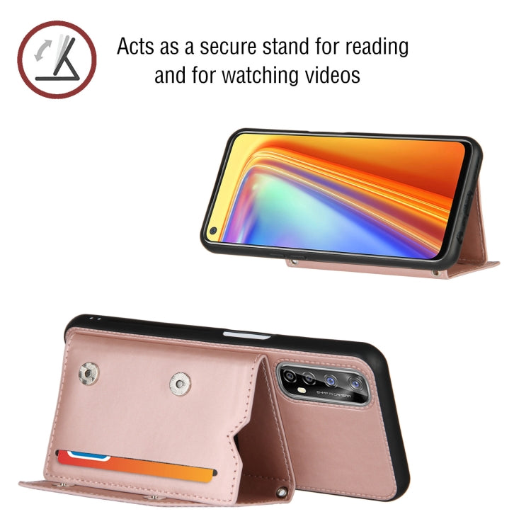 For OPPO Realme 7 Skin Feel PU + TPU + PC Back Cover Shockproof Case with Card Slots & Holder & Photo Frame