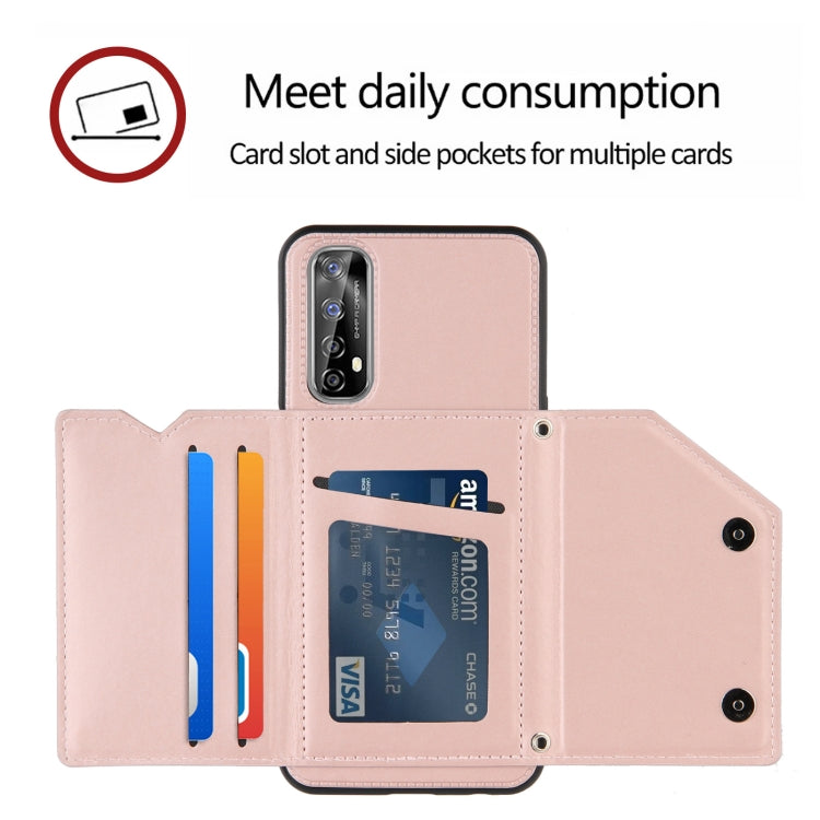 For OPPO Realme 7 Skin Feel PU + TPU + PC Back Cover Shockproof Case with Card Slots & Holder & Photo Frame