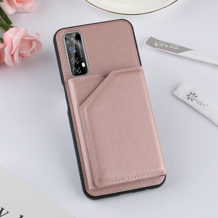 For OPPO Realme 7 Skin Feel PU + TPU + PC Back Cover Shockproof Case with Card Slots & Holder & Photo Frame