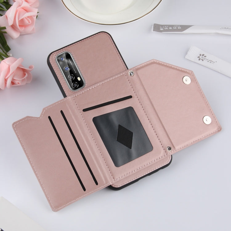 For OPPO Realme 7 Skin Feel PU + TPU + PC Back Cover Shockproof Case with Card Slots & Holder & Photo Frame