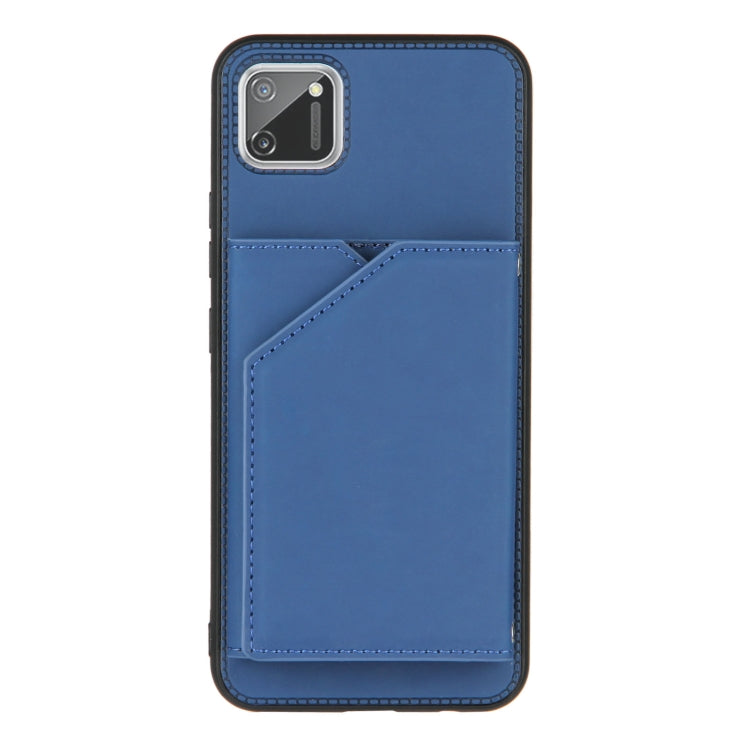 For OPPO Realme C11 Skin Feel PU + TPU + PC Back Cover Shockproof Case with Card Slots & Holder & Photo Frame