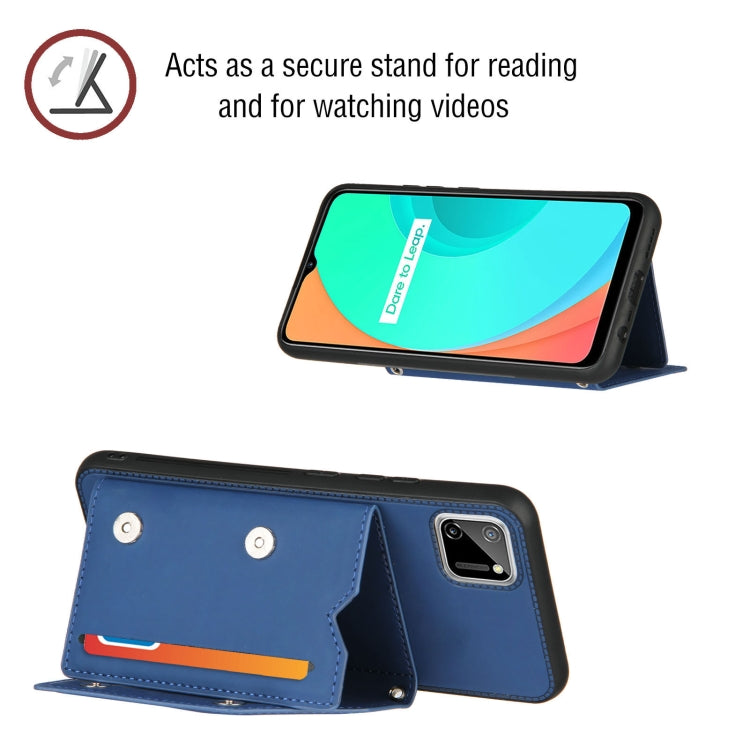 For OPPO Realme C11 Skin Feel PU + TPU + PC Back Cover Shockproof Case with Card Slots & Holder & Photo Frame