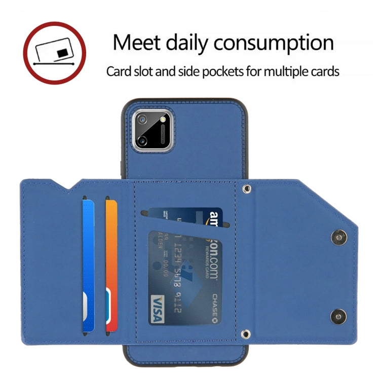 For OPPO Realme C11 Skin Feel PU + TPU + PC Back Cover Shockproof Case with Card Slots & Holder & Photo Frame