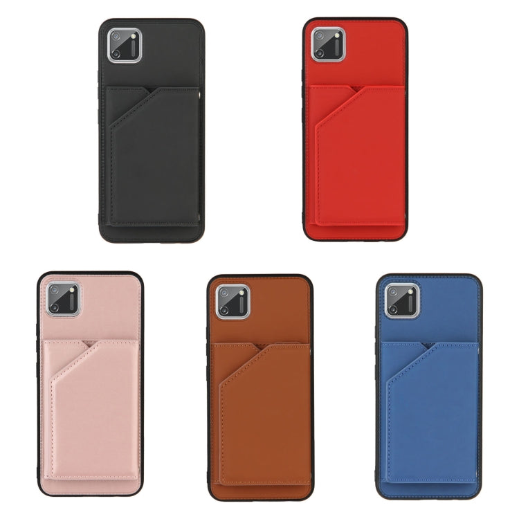 For OPPO Realme C11 Skin Feel PU + TPU + PC Back Cover Shockproof Case with Card Slots & Holder & Photo Frame