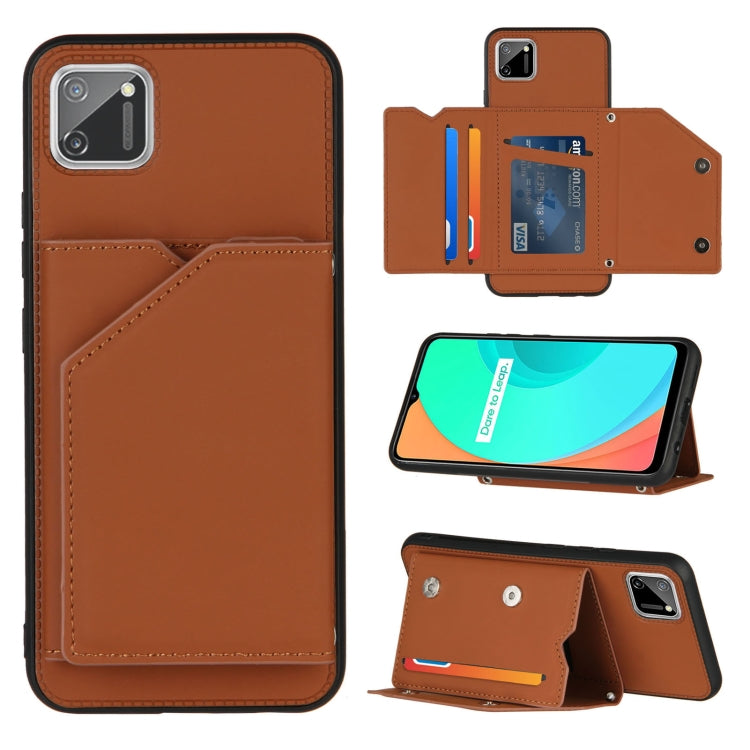 For OPPO Realme C11 Skin Feel PU + TPU + PC Back Cover Shockproof Case with Card Slots & Holder & Photo Frame