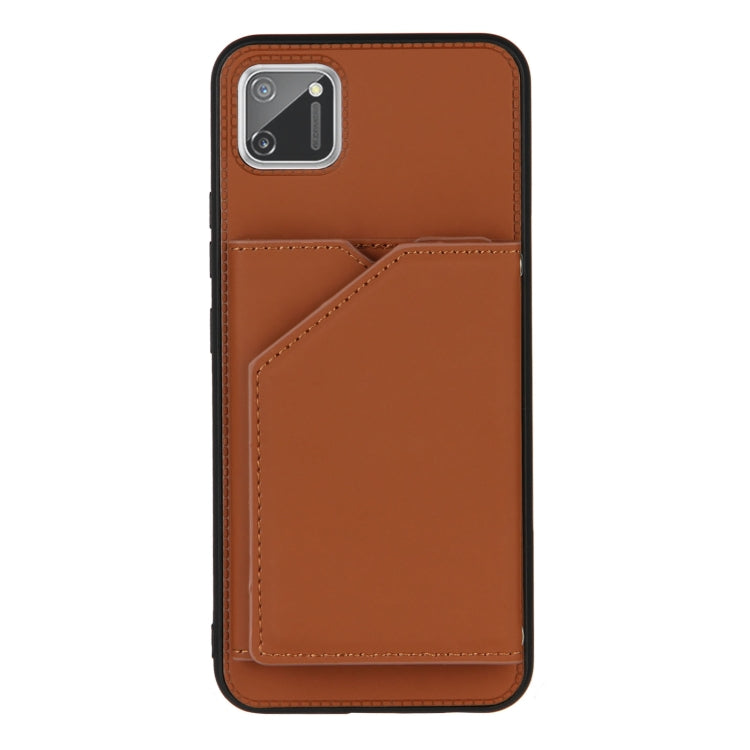 For OPPO Realme C11 Skin Feel PU + TPU + PC Back Cover Shockproof Case with Card Slots & Holder & Photo Frame