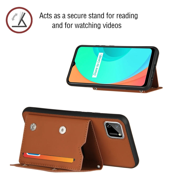 For OPPO Realme C11 Skin Feel PU + TPU + PC Back Cover Shockproof Case with Card Slots & Holder & Photo Frame