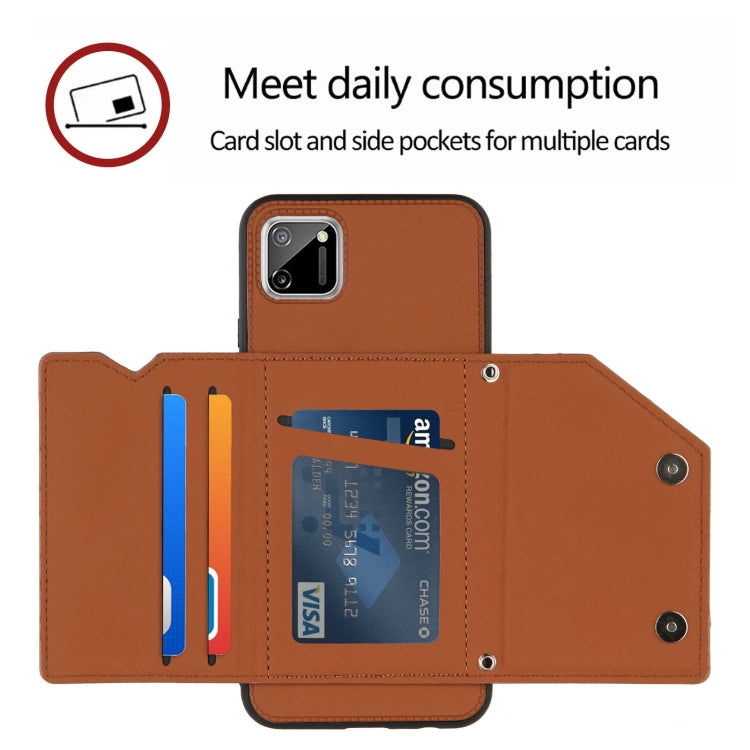 For OPPO Realme C11 Skin Feel PU + TPU + PC Back Cover Shockproof Case with Card Slots & Holder & Photo Frame