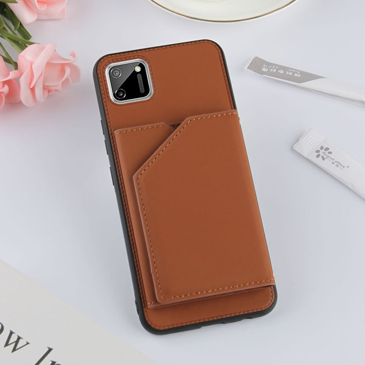 For OPPO Realme C11 Skin Feel PU + TPU + PC Back Cover Shockproof Case with Card Slots & Holder & Photo Frame