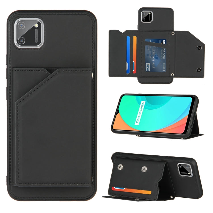 For OPPO Realme C11 Skin Feel PU + TPU + PC Back Cover Shockproof Case with Card Slots & Holder & Photo Frame