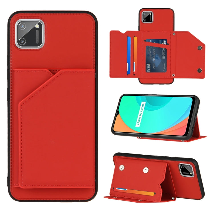 For OPPO Realme C11 Skin Feel PU + TPU + PC Back Cover Shockproof Case with Card Slots & Holder & Photo Frame