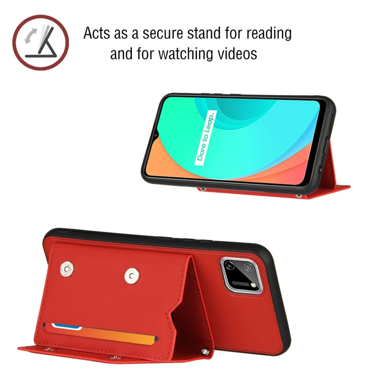 For OPPO Realme C11 Skin Feel PU + TPU + PC Back Cover Shockproof Case with Card Slots & Holder & Photo Frame