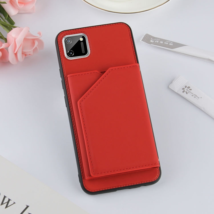 For OPPO Realme C11 Skin Feel PU + TPU + PC Back Cover Shockproof Case with Card Slots & Holder & Photo Frame