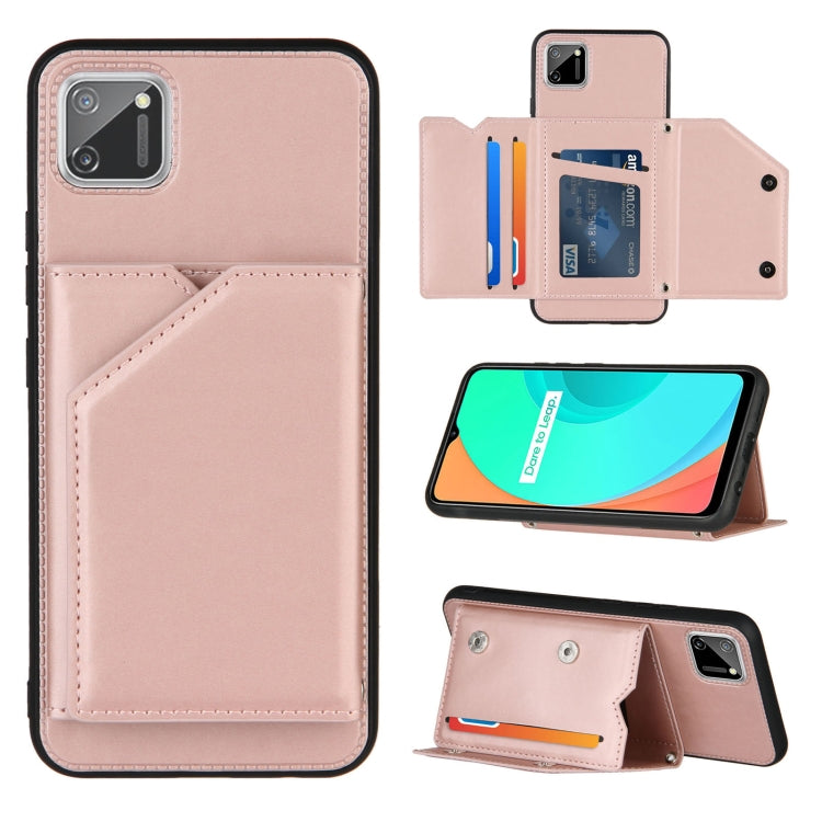 For OPPO Realme C11 Skin Feel PU + TPU + PC Back Cover Shockproof Case with Card Slots & Holder & Photo Frame