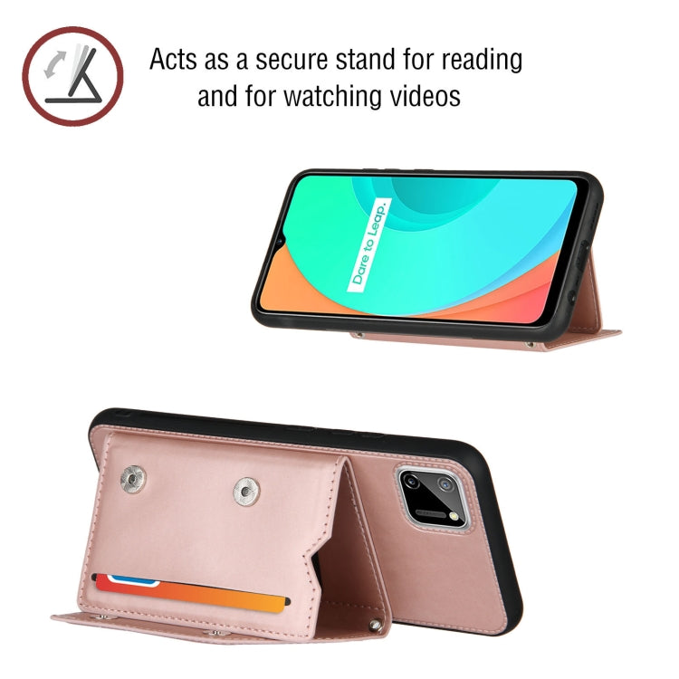 For OPPO Realme C11 Skin Feel PU + TPU + PC Back Cover Shockproof Case with Card Slots & Holder & Photo Frame