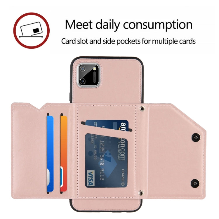 For OPPO Realme C11 Skin Feel PU + TPU + PC Back Cover Shockproof Case with Card Slots & Holder & Photo Frame