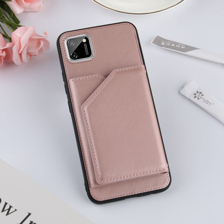 For OPPO Realme C11 Skin Feel PU + TPU + PC Back Cover Shockproof Case with Card Slots & Holder & Photo Frame