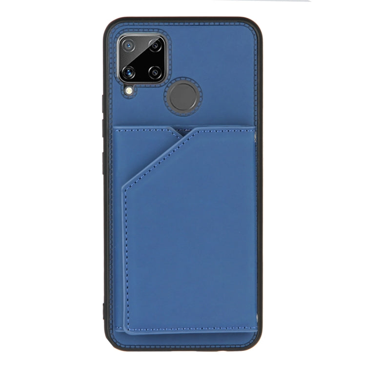 For OPPO Realme C15 Skin Feel PU + TPU + PC Back Cover Shockproof Case with Card Slots & Holder & Photo Frame