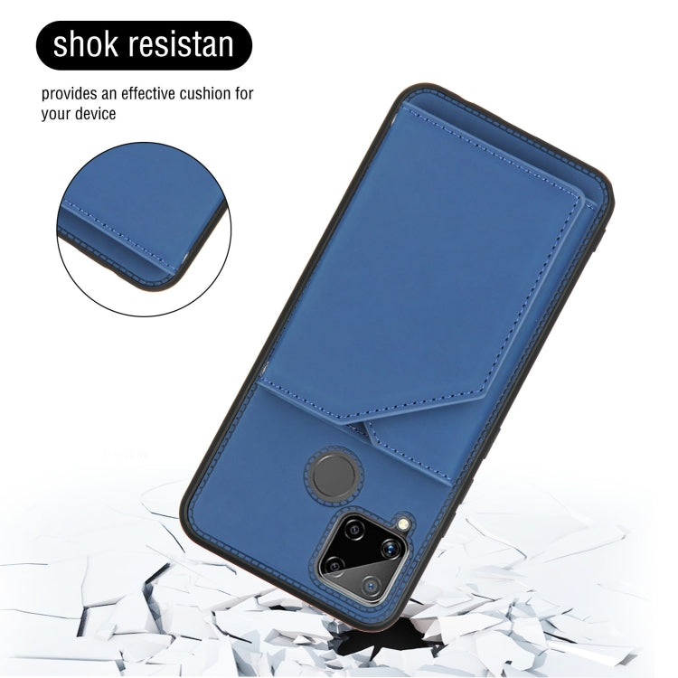 For OPPO Realme C15 Skin Feel PU + TPU + PC Back Cover Shockproof Case with Card Slots & Holder & Photo Frame