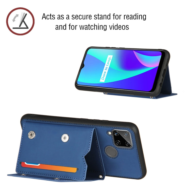 For OPPO Realme C15 Skin Feel PU + TPU + PC Back Cover Shockproof Case with Card Slots & Holder & Photo Frame