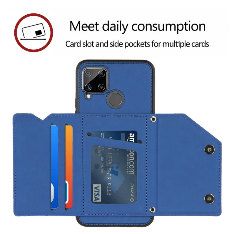 For OPPO Realme C15 Skin Feel PU + TPU + PC Back Cover Shockproof Case with Card Slots & Holder & Photo Frame