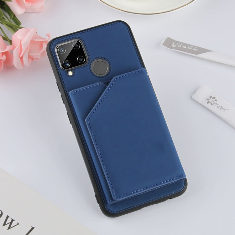 For OPPO Realme C15 Skin Feel PU + TPU + PC Back Cover Shockproof Case with Card Slots & Holder & Photo Frame