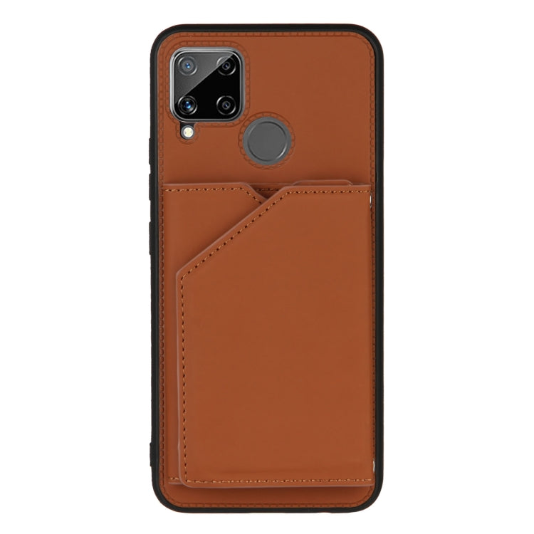 For OPPO Realme C15 Skin Feel PU + TPU + PC Back Cover Shockproof Case with Card Slots & Holder & Photo Frame