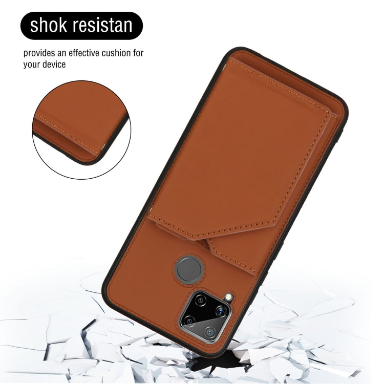 For OPPO Realme C15 Skin Feel PU + TPU + PC Back Cover Shockproof Case with Card Slots & Holder & Photo Frame