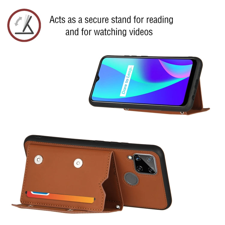For OPPO Realme C15 Skin Feel PU + TPU + PC Back Cover Shockproof Case with Card Slots & Holder & Photo Frame